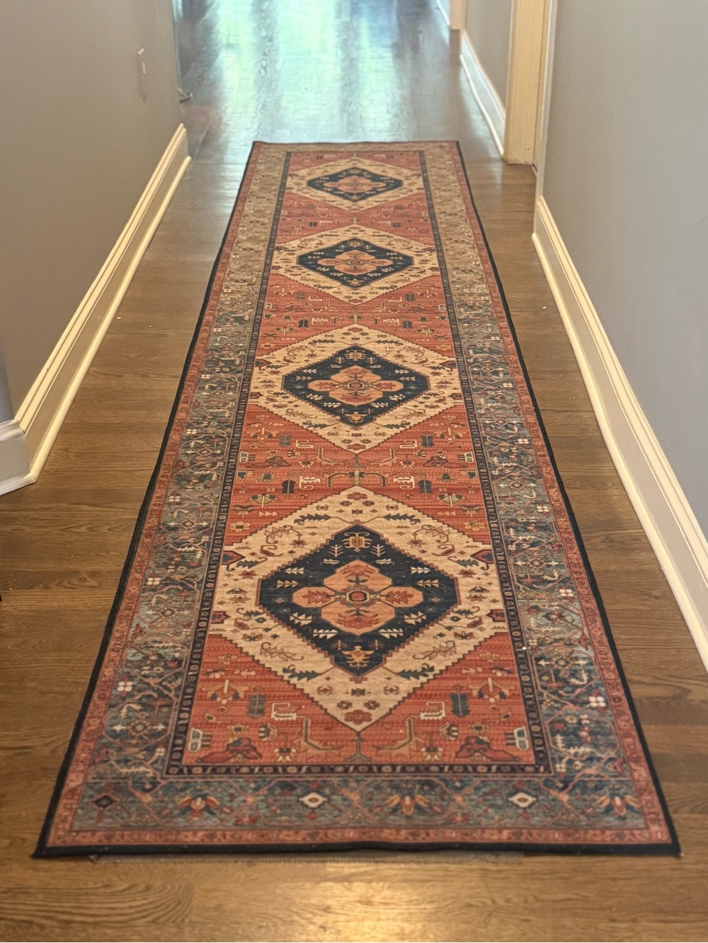 Persian-Inspired Runner Rug | Machine Washable | 12’ long